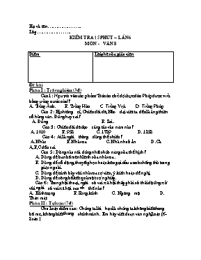 Đề kiểm tra 15p Ngữ văn lớp 8 lần 6 (Có đáp án)